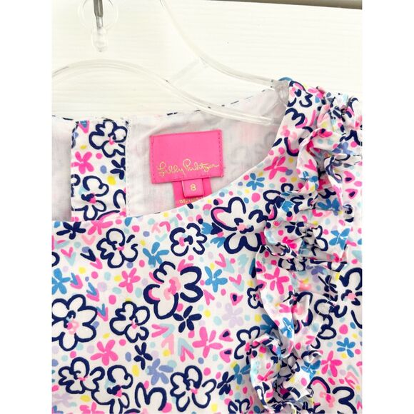 Lilly Pulitzer Girls Fun Sun Repeat Pink and Blue Flowers Dress Size 8 - Picture 2 of 5